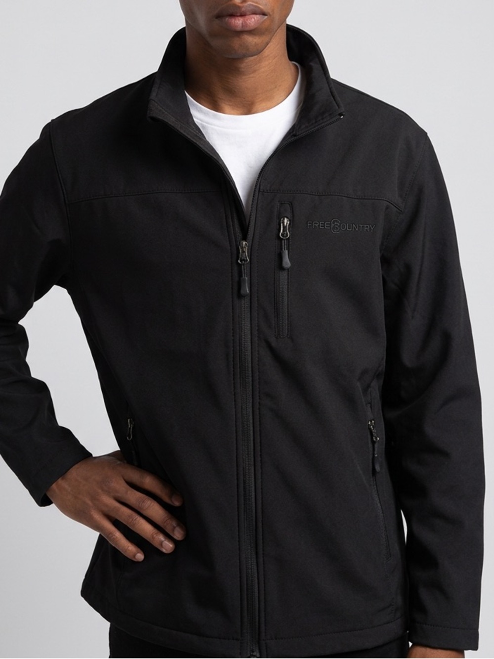 Free Tech Black Softshell Jacket Mens XL Grid Mesh Lined Full Zip Outdoor Coat